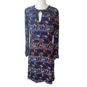 Boden Midi Day Dress Navy Galaxy Deco Long Sleeve 8R US